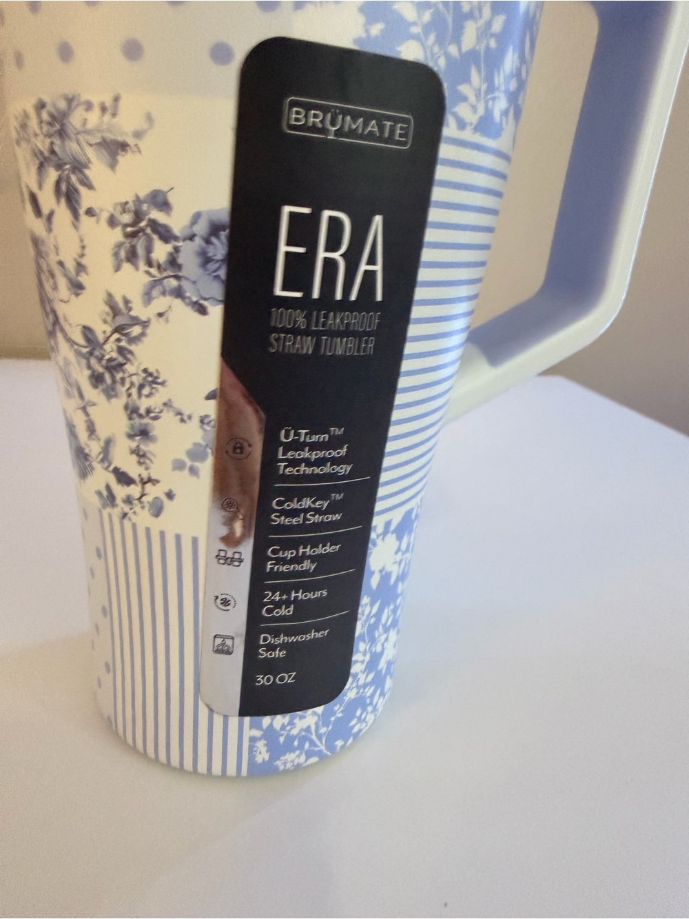Brumate ERA 30oz Blue Floral Leakproof Straw Tumbler with Handle